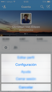 Apartado de configuración en la app de Twitter para iPhone