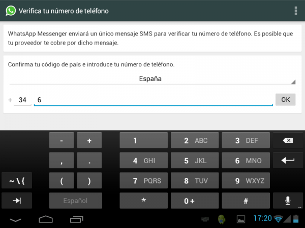 Verificar el número de teléfono en WhatsApp en una tableta