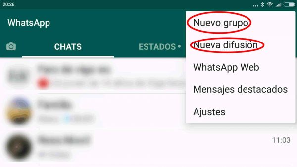 Lista de difusión y grupo de WhatsApp en Android
