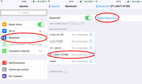 Ajustes de Bluetooth del iPhone
